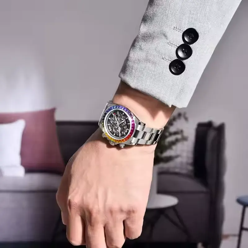 Pagani Design Skeleton Dial Rainbow Bezel Men's Watch- PD-1777